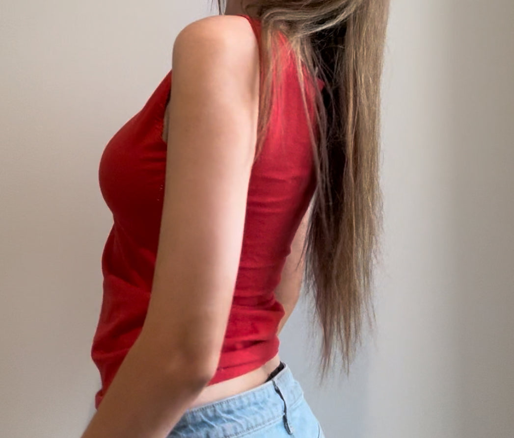 Red Tank Top with Flower Embroidery