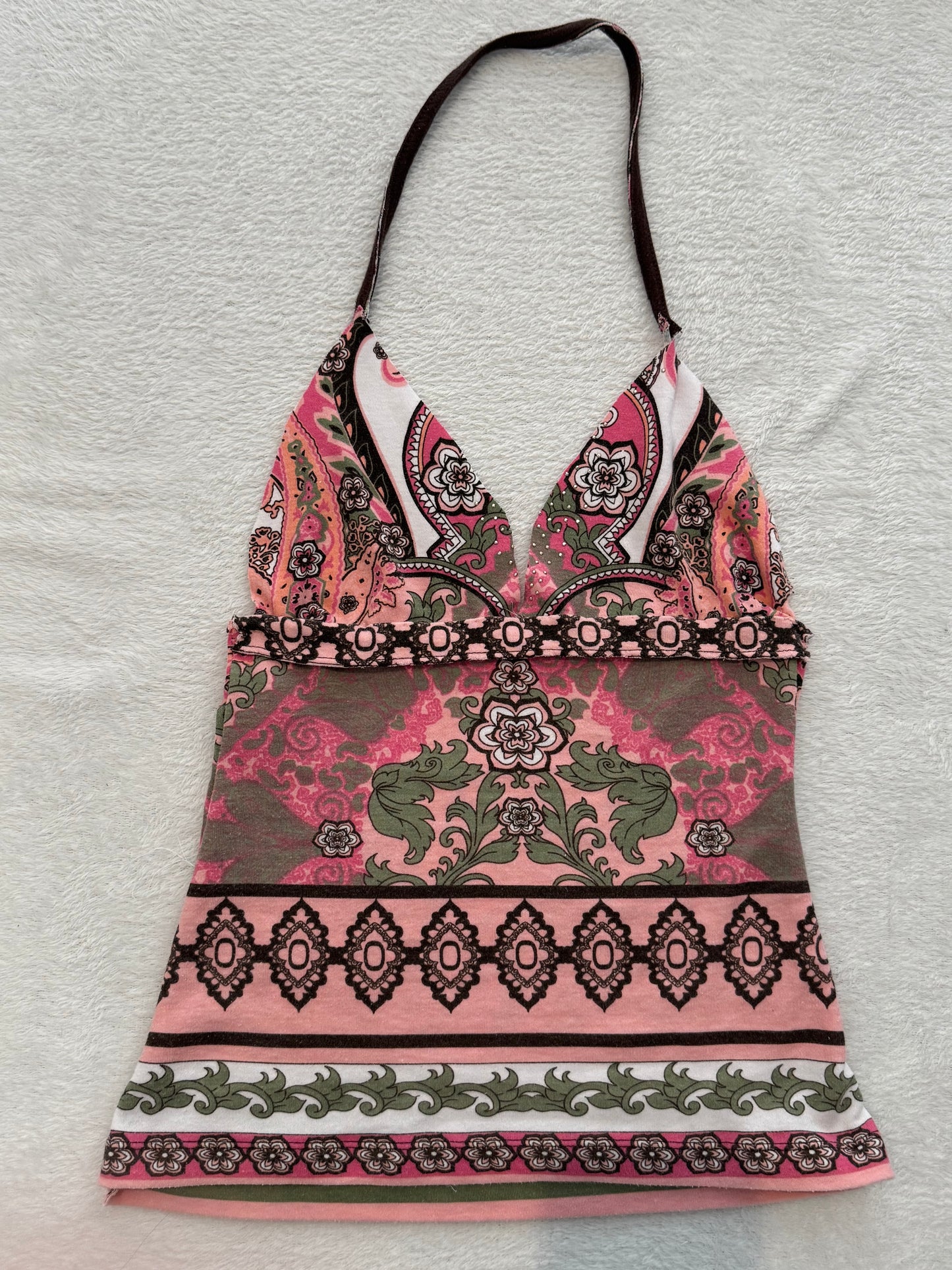 Y2K Halter Top with Pink Multicolor Fabric