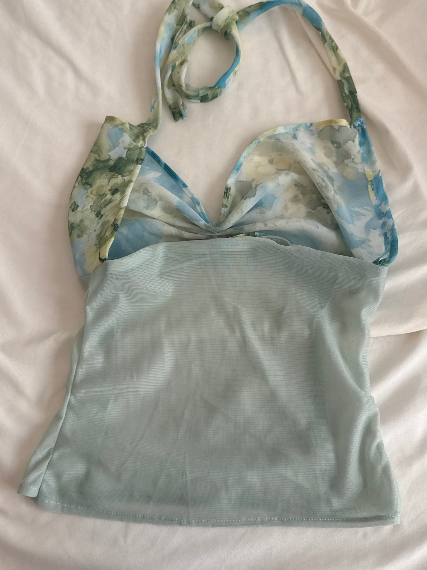 Green and Blue Floral Halter Top