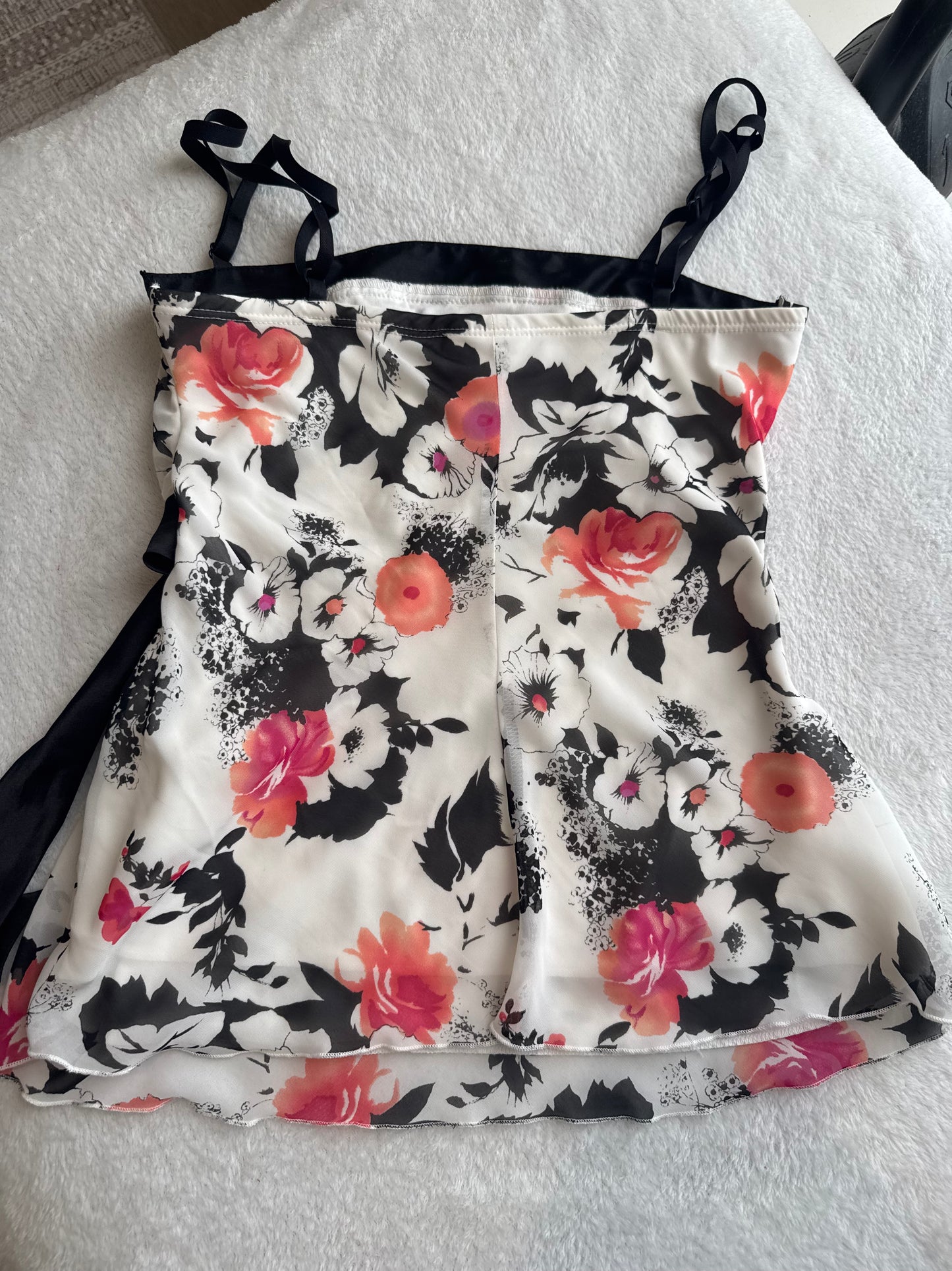 Y2K Floral Top with Black Ribbon