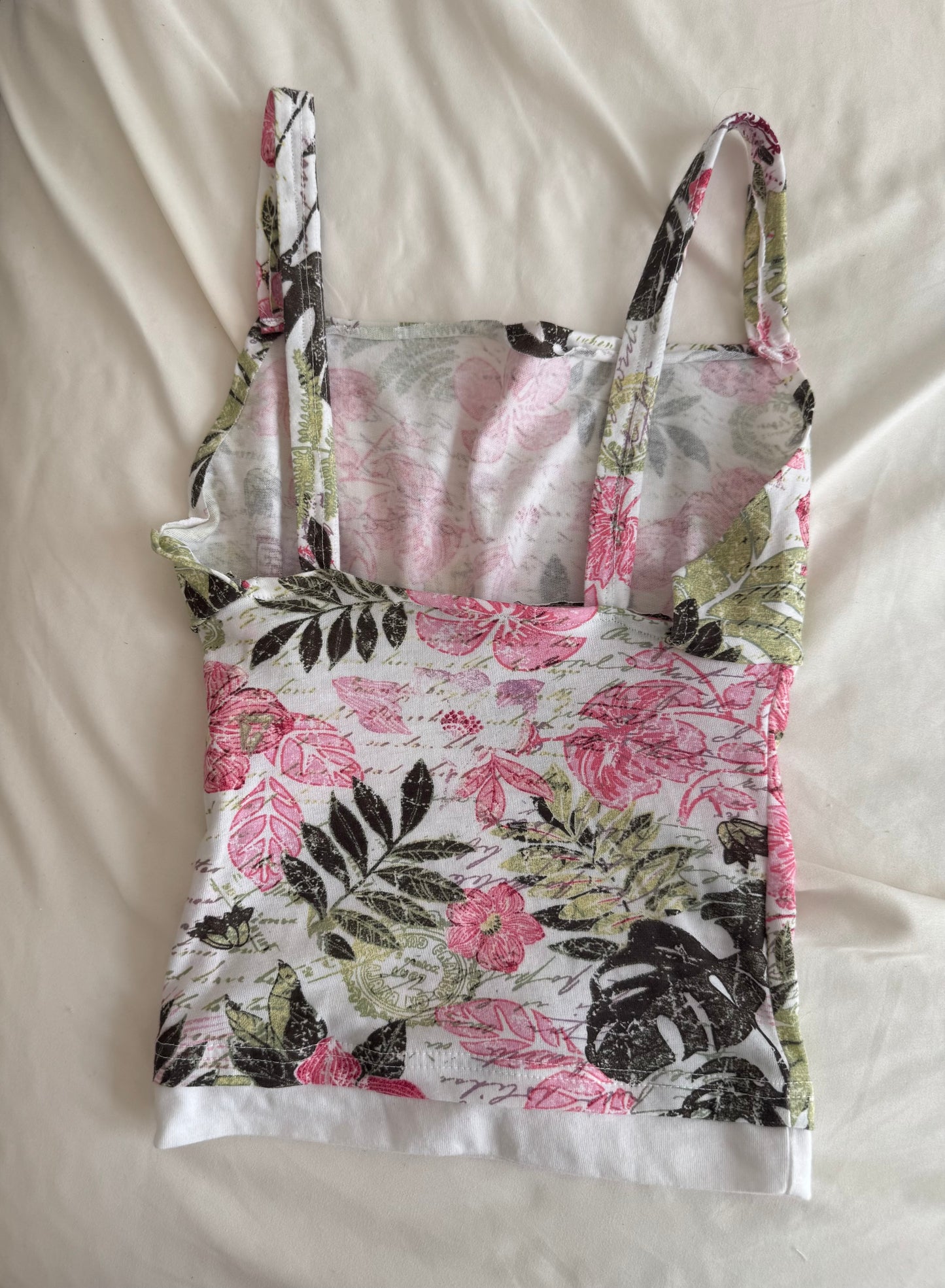 Gorgeous White Top with Pink and Green Floral Print