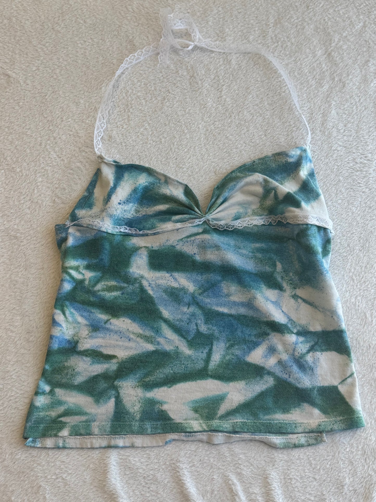 Tie Dye Halter Top with Lace Straps