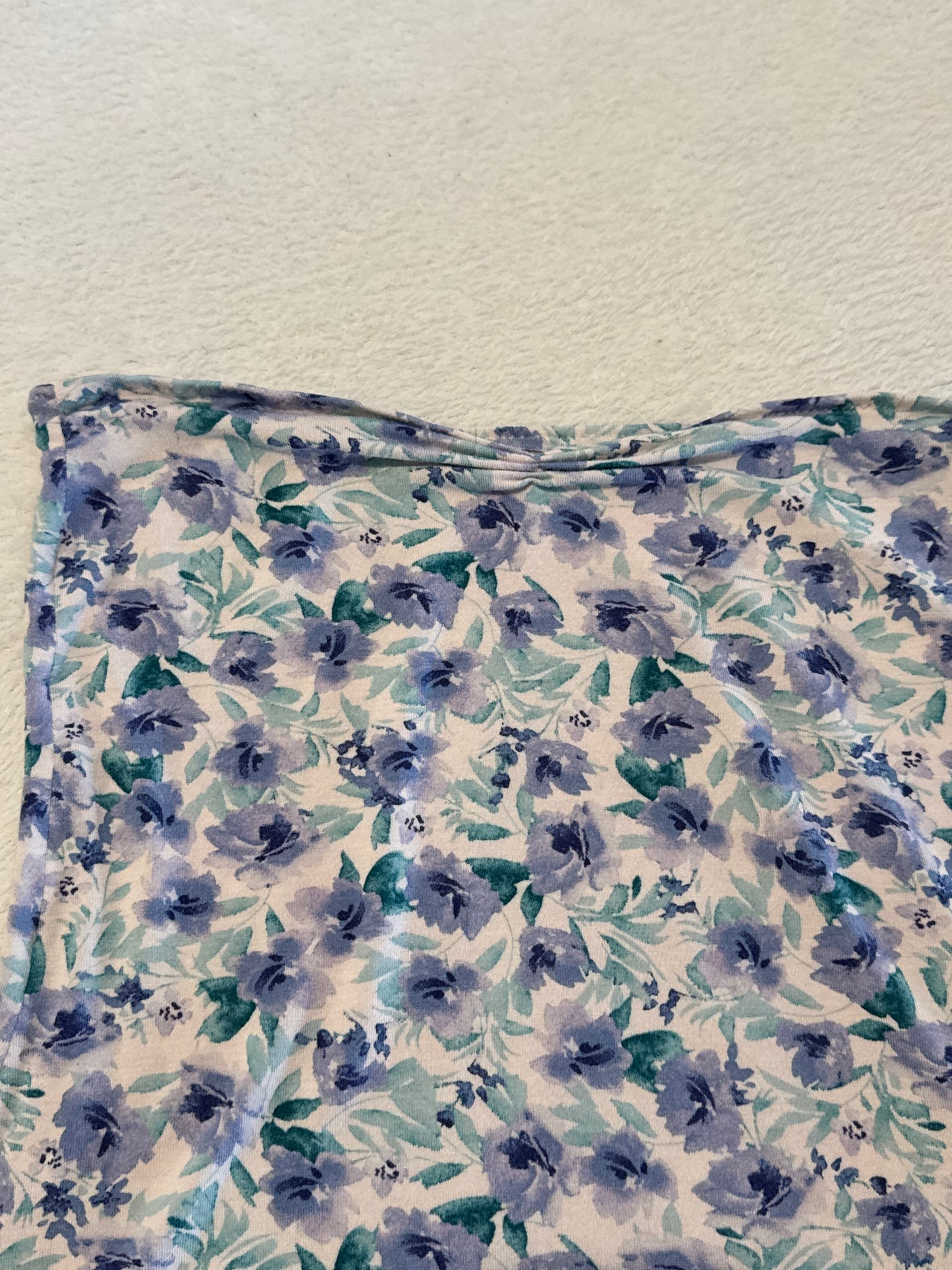 White Tube Top with Blue and Purple Floral Design