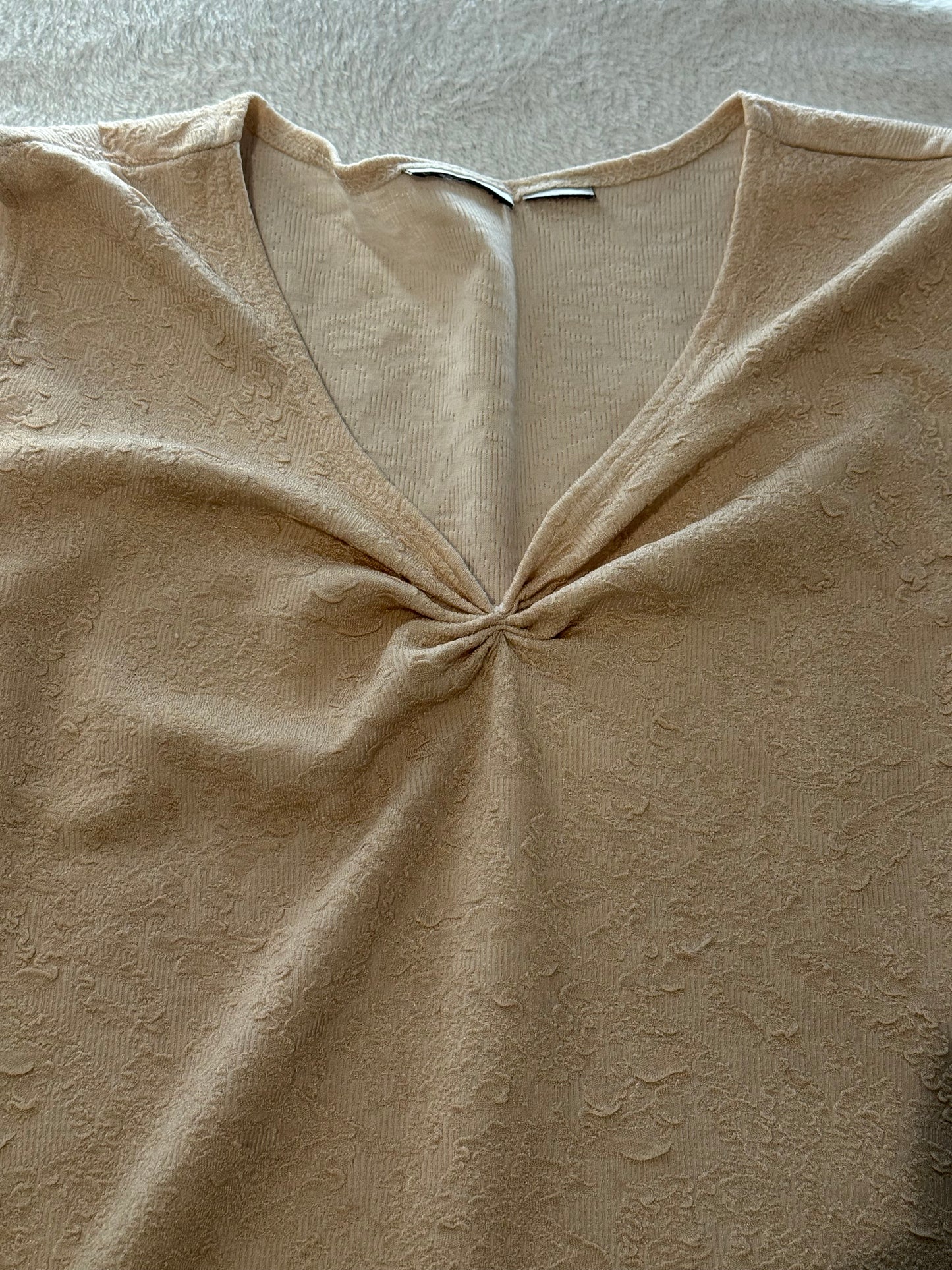 Beige Top with Lace and Ruching
