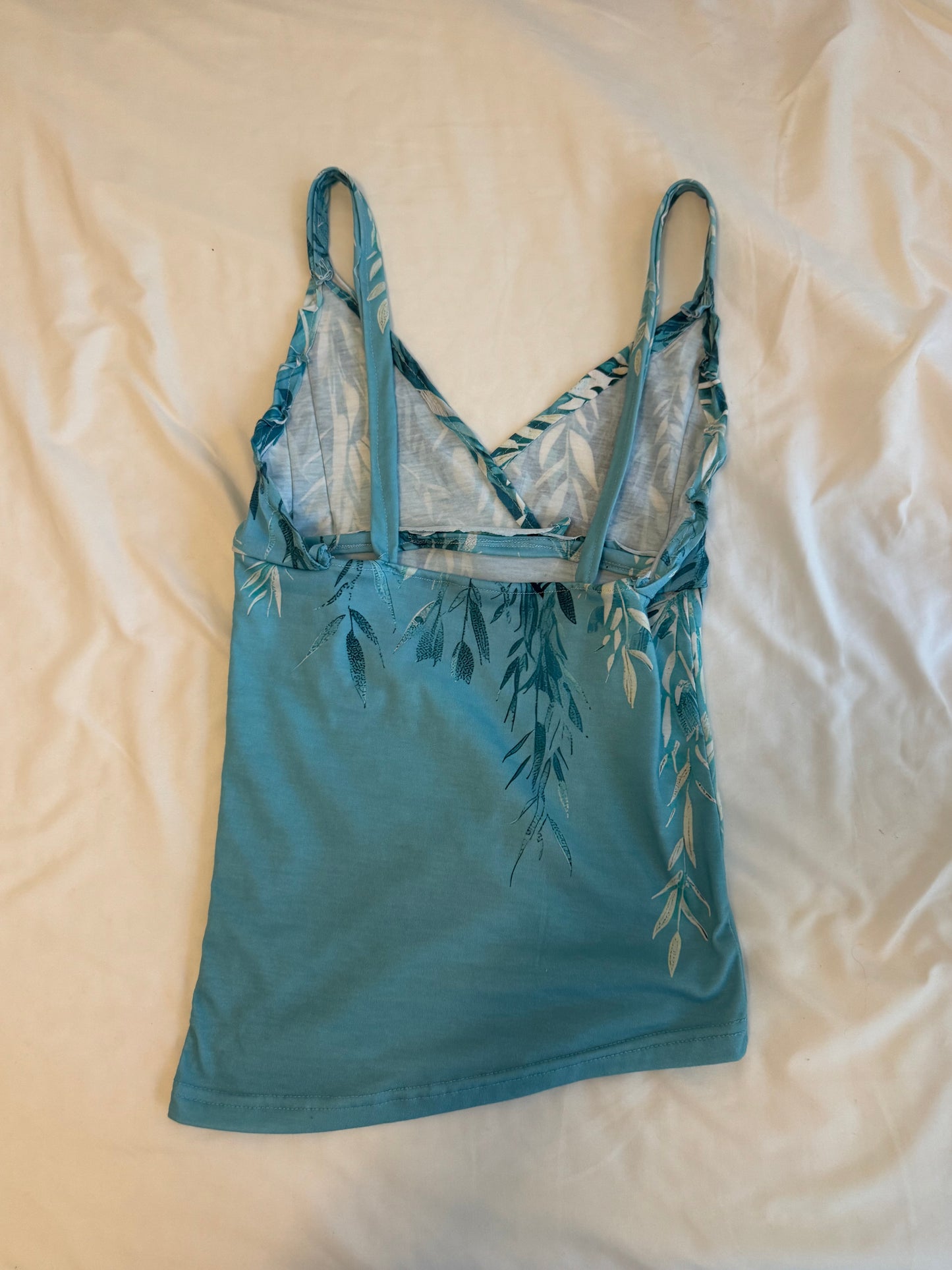 Pleated Y2K Teal Top with Floral Design