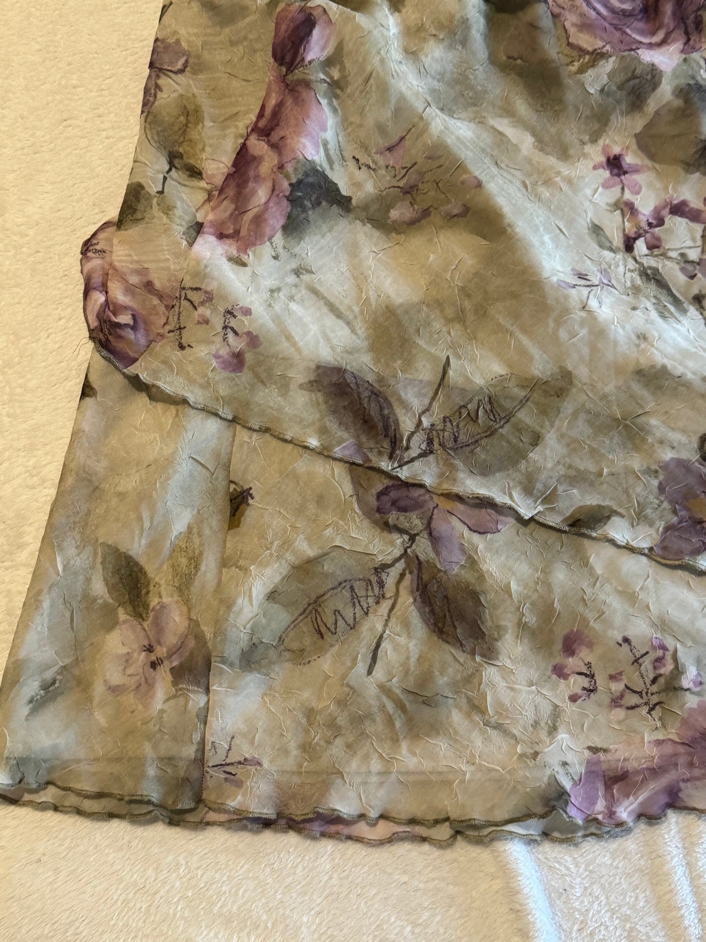 Flowy Green and Purple Floral Mini Dress