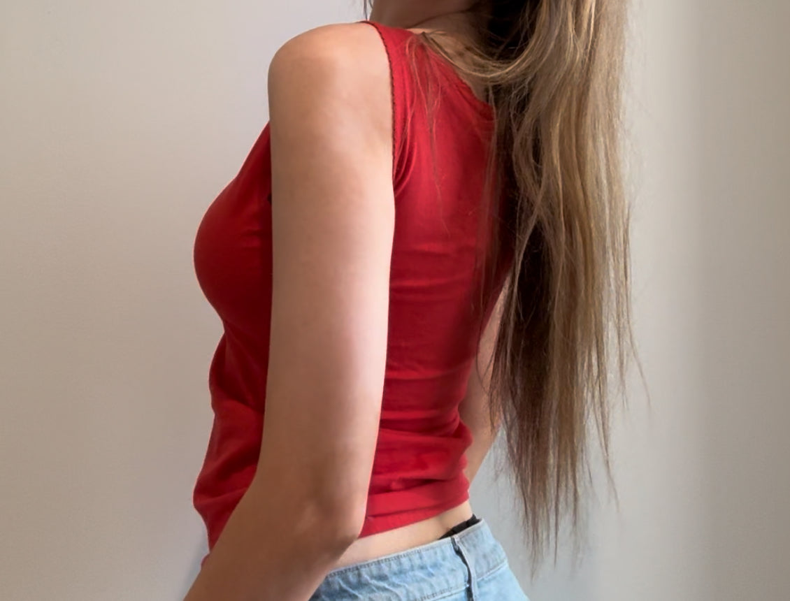 Red Tank Top with Flower Embroidery