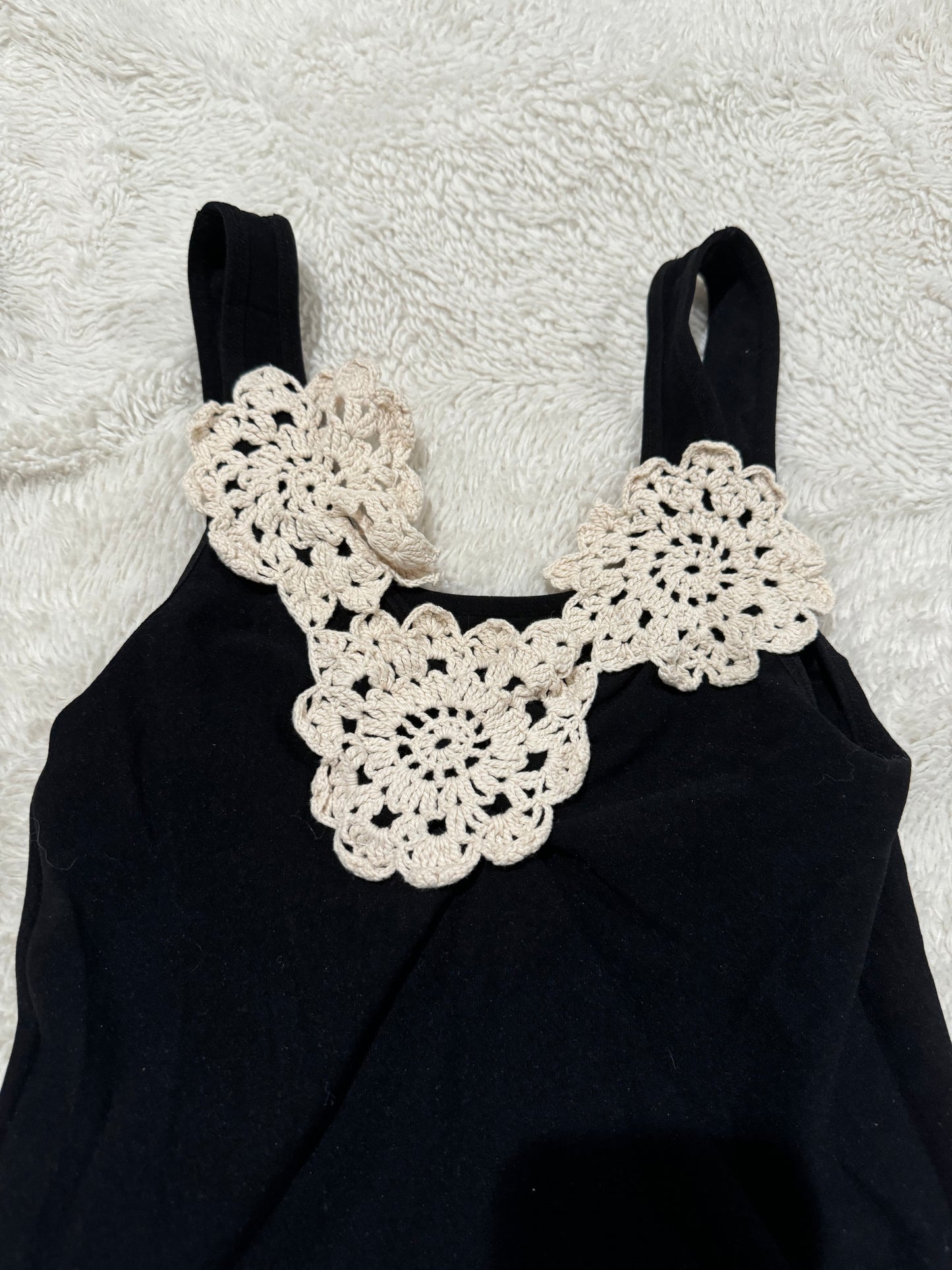 Black Tank Top with Crocheted Flowers