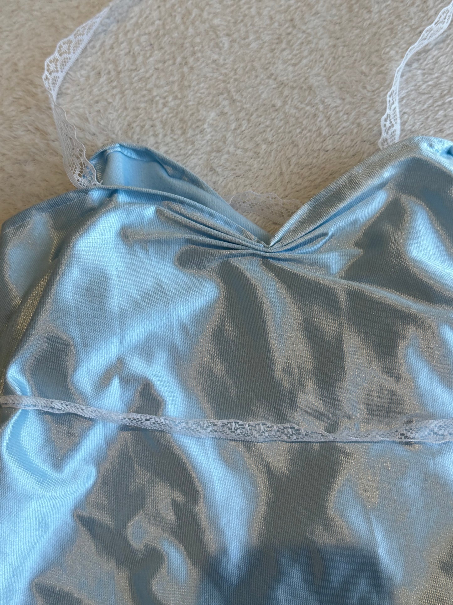 Light Blue Top with Lace Straps as Accents