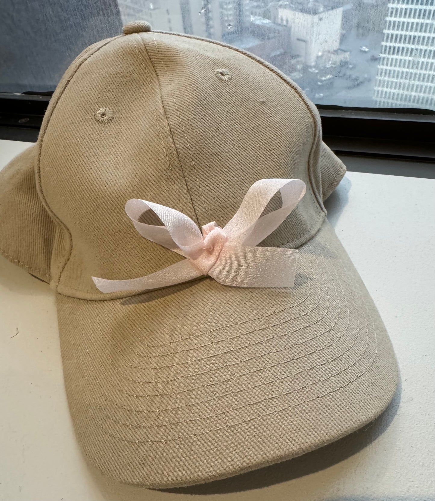 Coquette Beige Hat with Pink Bow