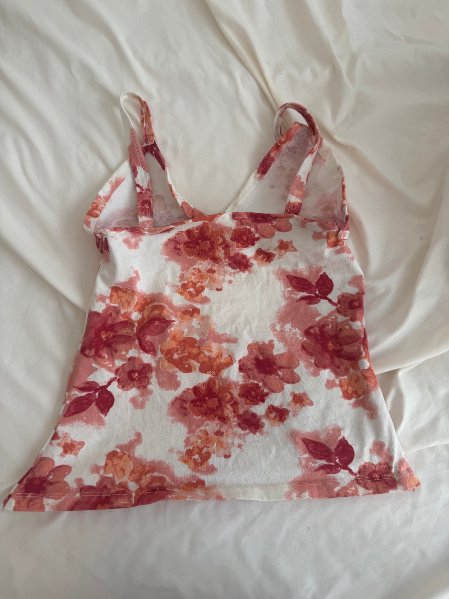 White Top with Orange and Pink Floral Design