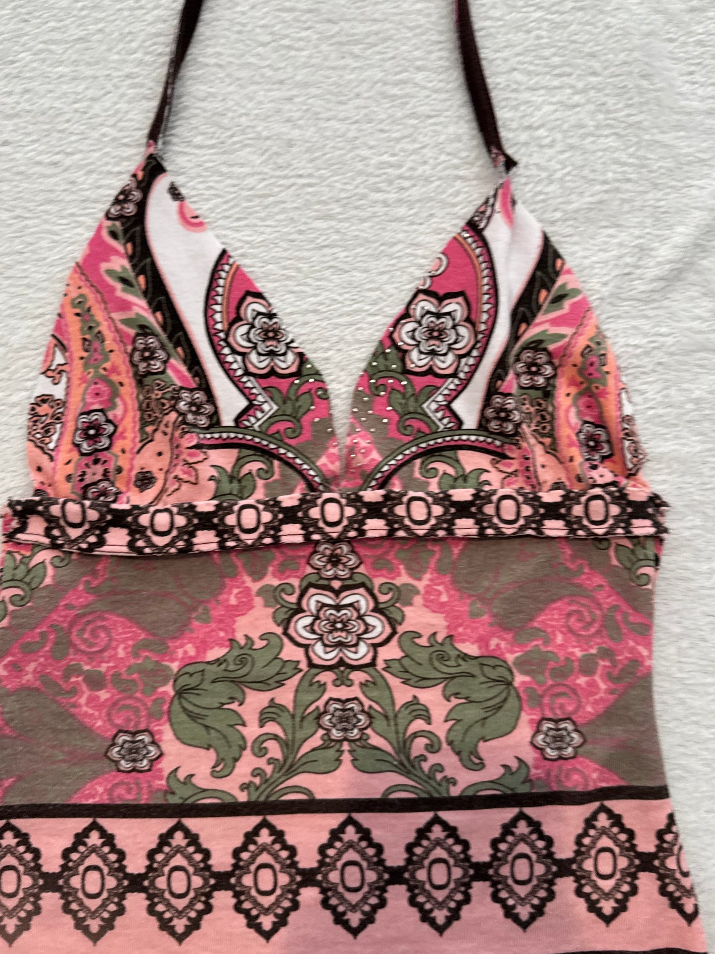 Y2K Halter Top with Pink Multicolor Fabric