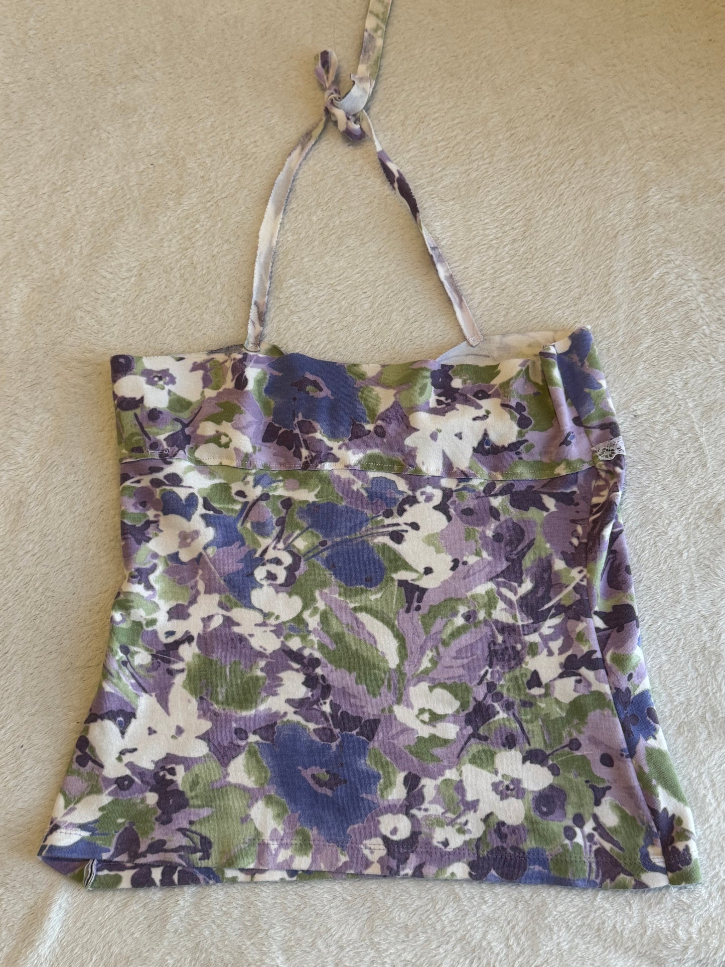 Purple and Green Floral Halter Top
