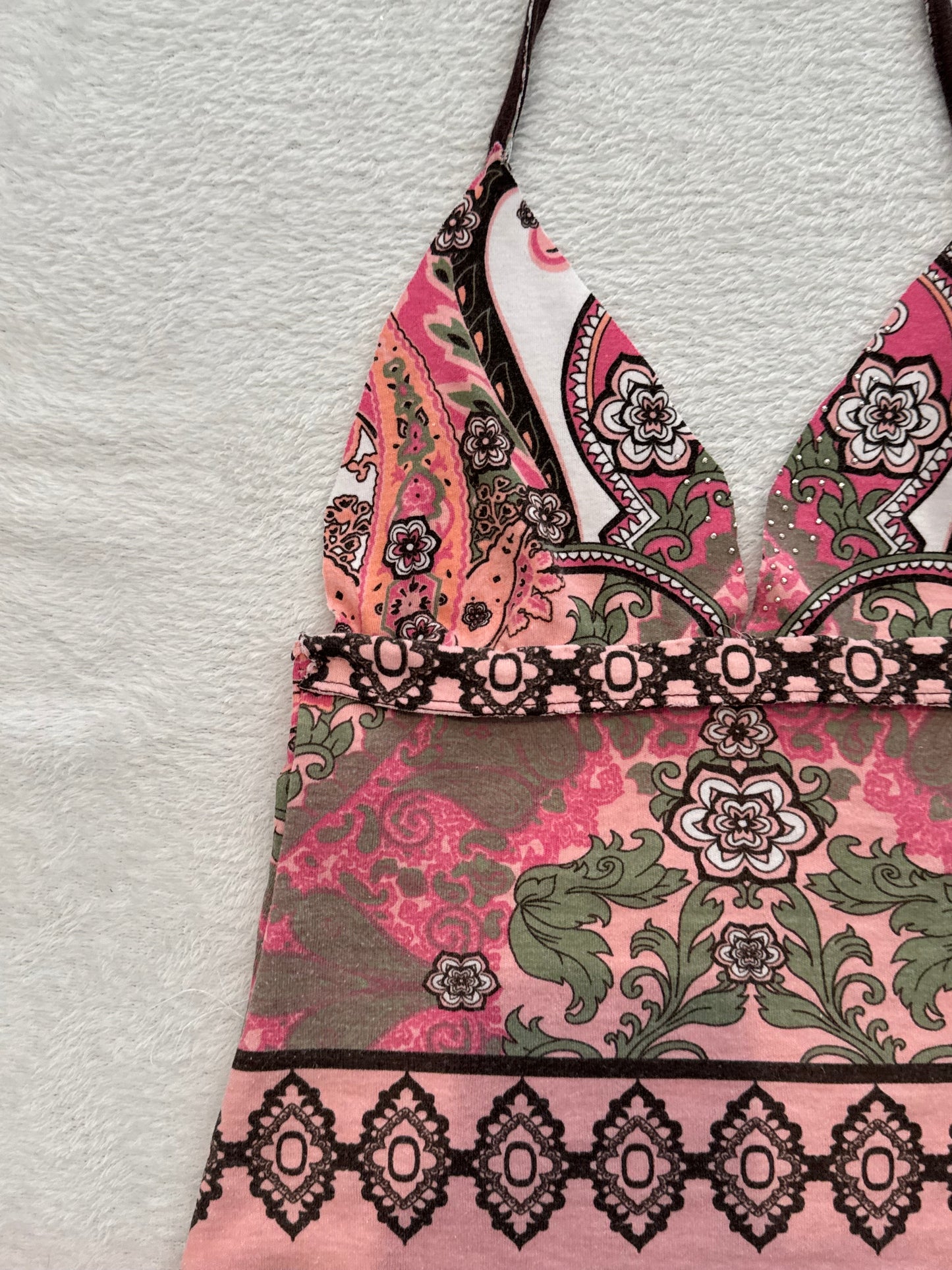Y2K Halter Top with Pink Multicolor Fabric