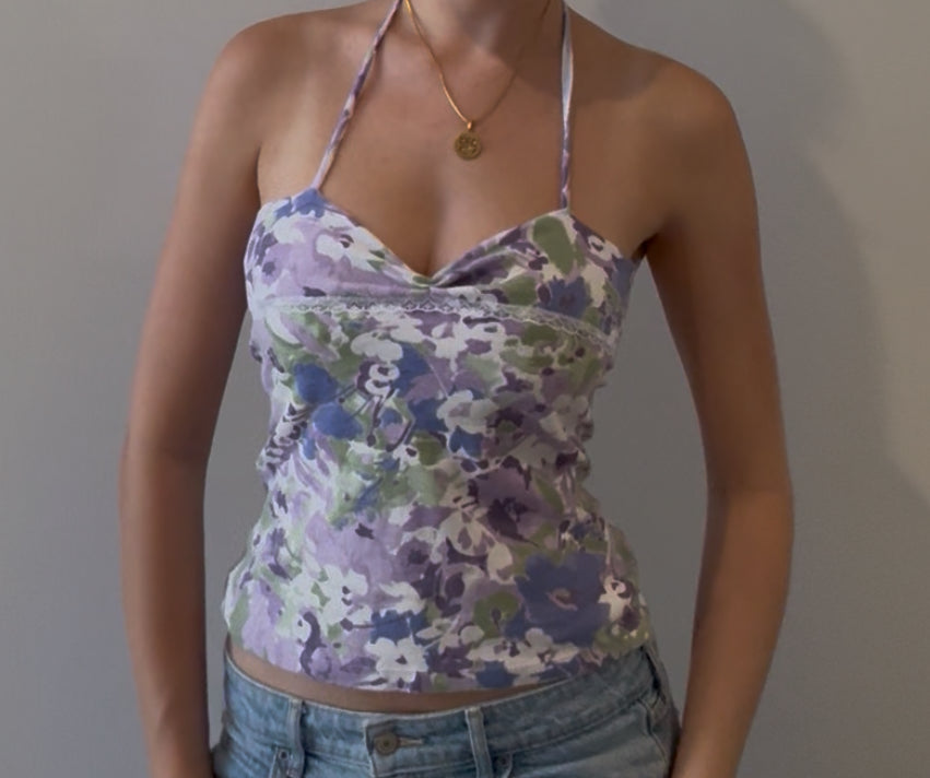 Purple and Green Floral Halter Top