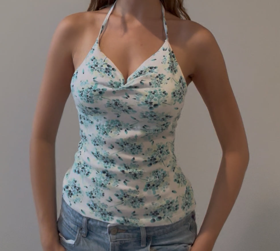 White and Blue Floral Halter and Cami Top