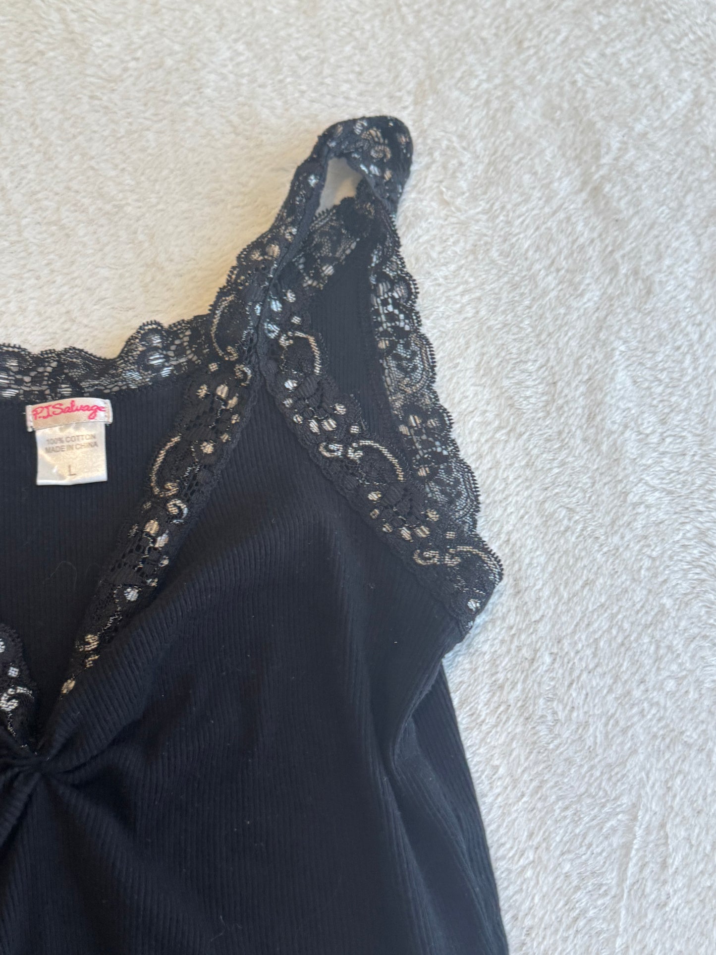 Black Cami Top with Lace and Ruching
