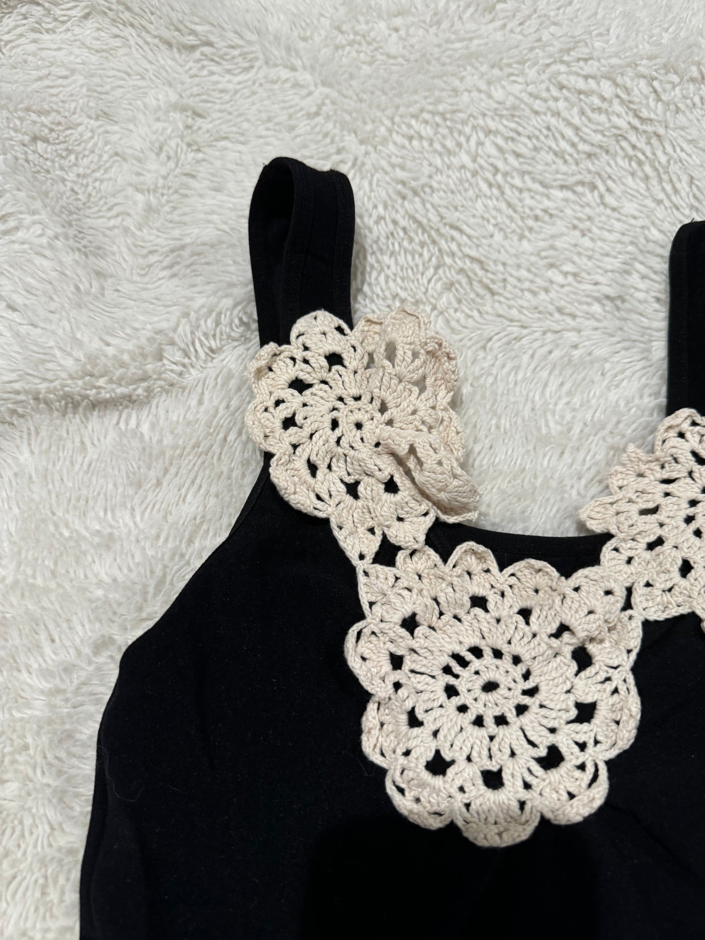 Black Tank Top with Crocheted Flowers