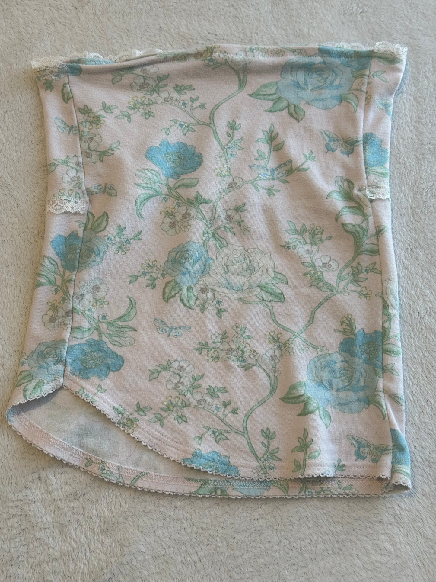Floral Tube Top with Lace and Ribbon