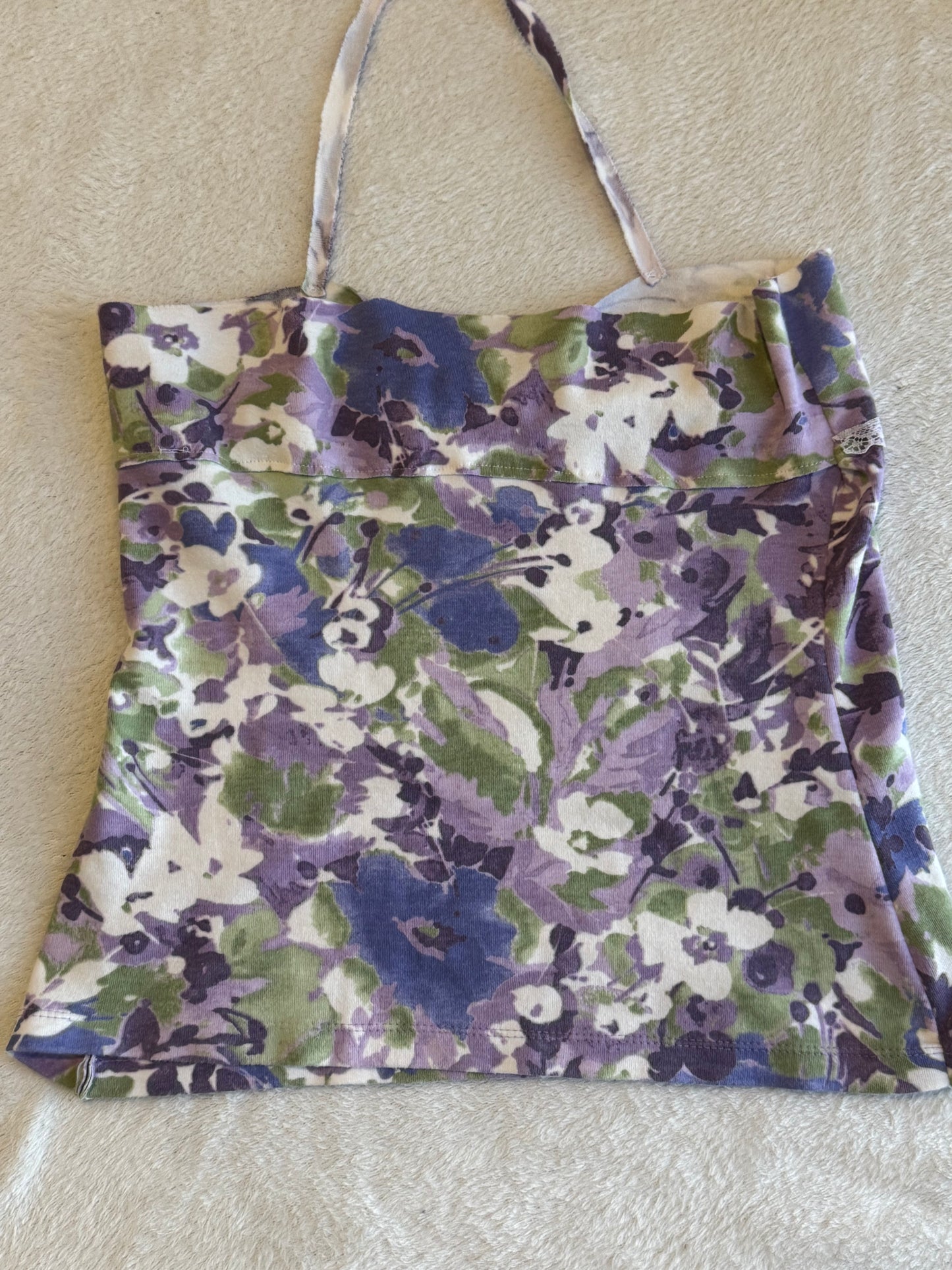Purple and Green Floral Halter Top