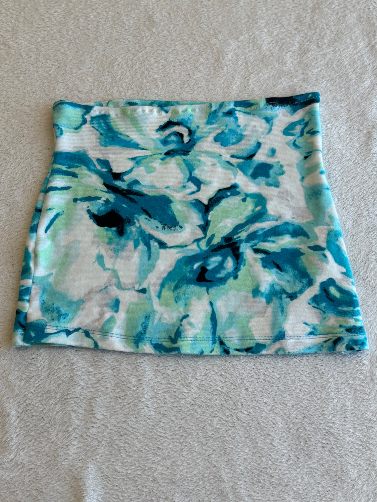 Boho Tube Top with Blue and Green Floral Design
