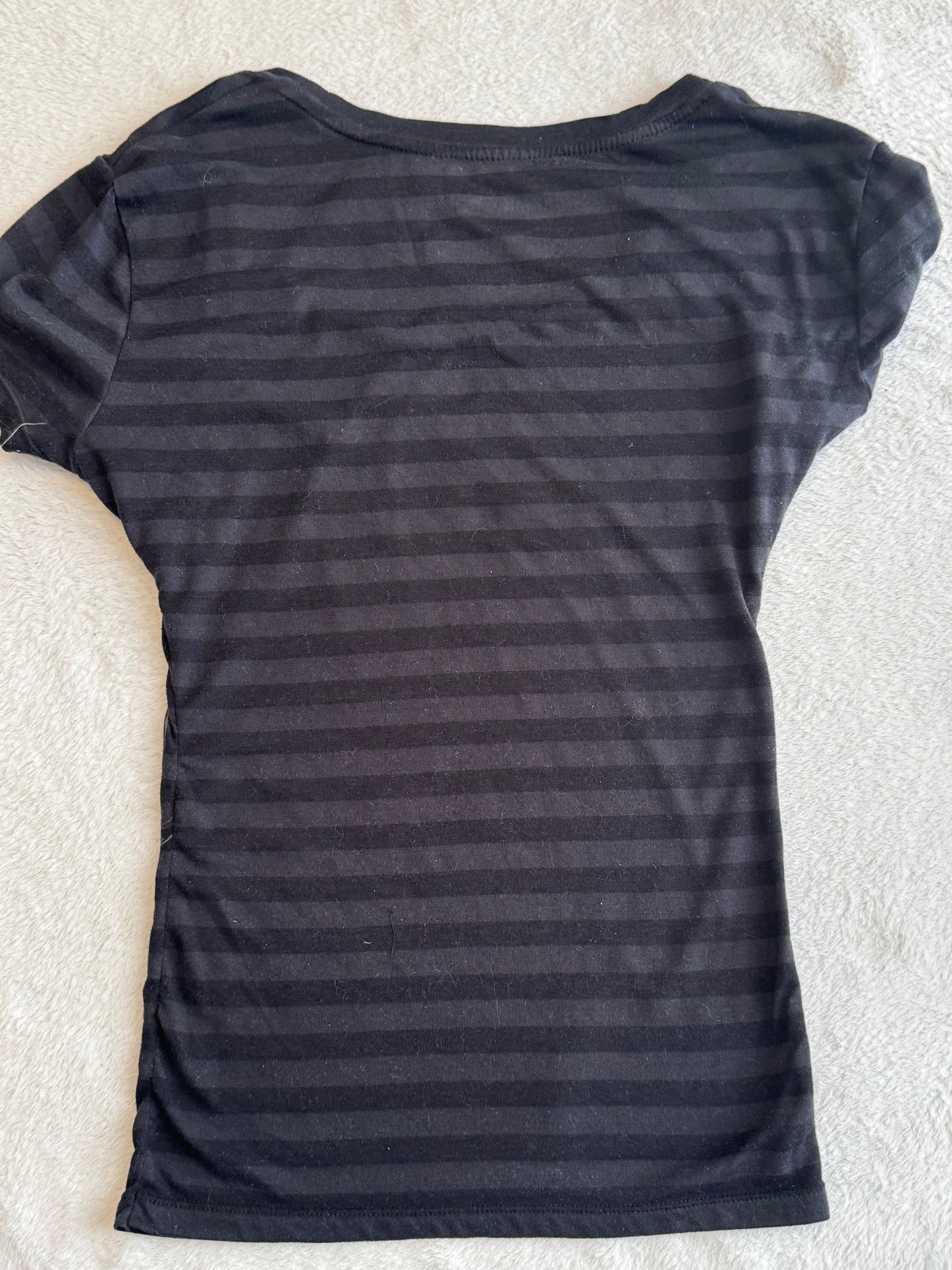 Y2K Black Striped Baby Tee with Sequins