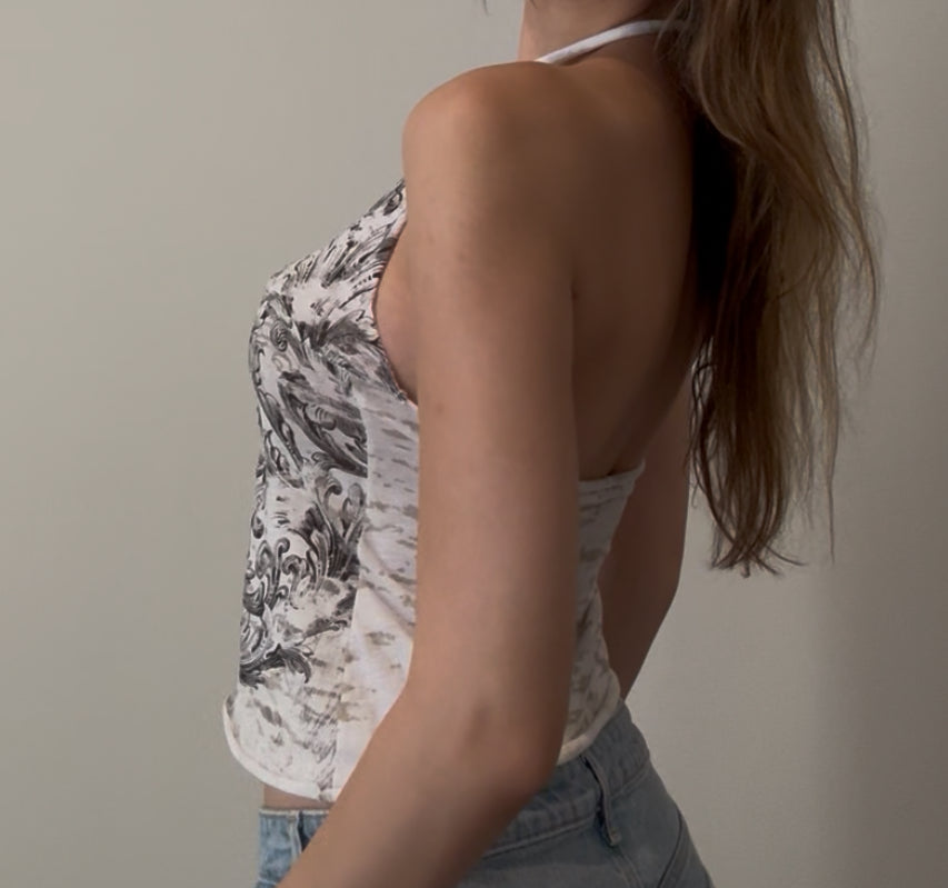 Y2K Black and White Halter Top with Sequins