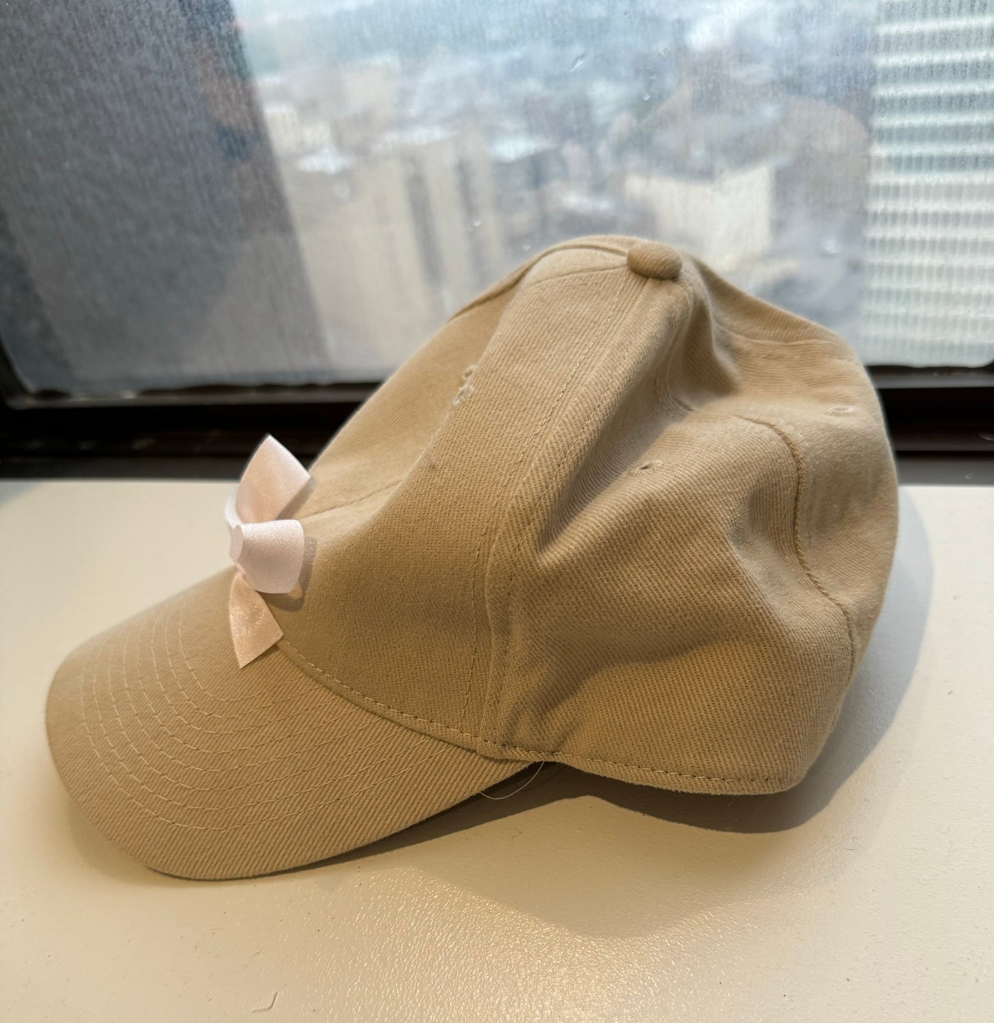 Coquette Beige Hat with Pink Bow