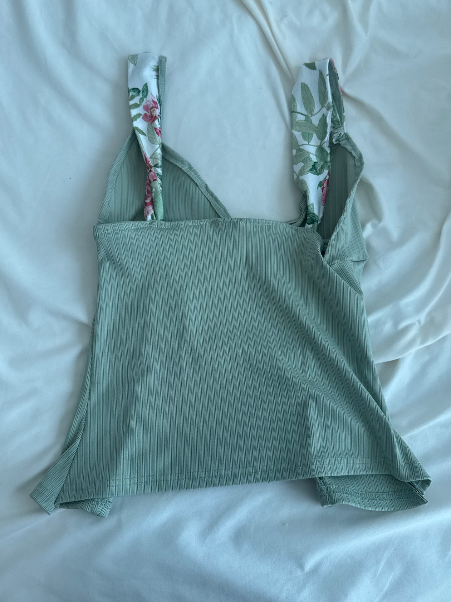 Green Top with White Floral Midsection