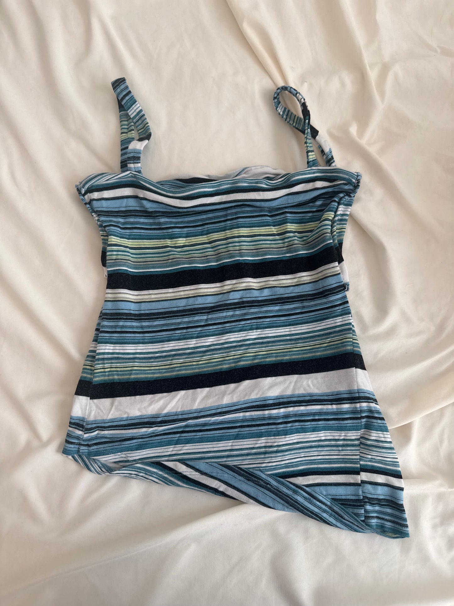 Multicolor Blue, Black, and White Top
