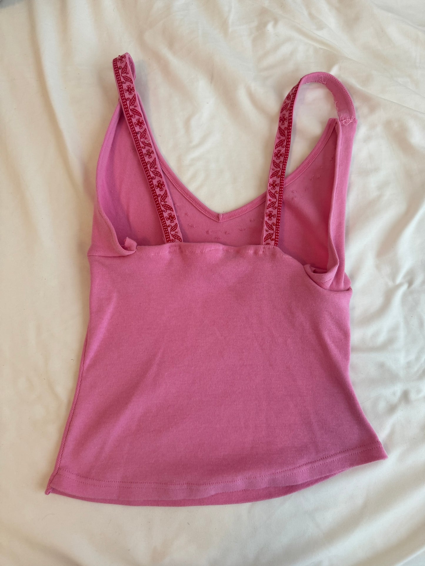 Pink Cami with Red Embroidery and Beading