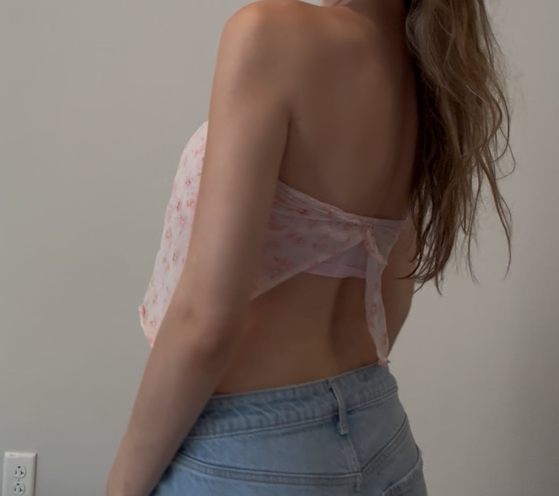 Pink Floral Tube Top with Ruching