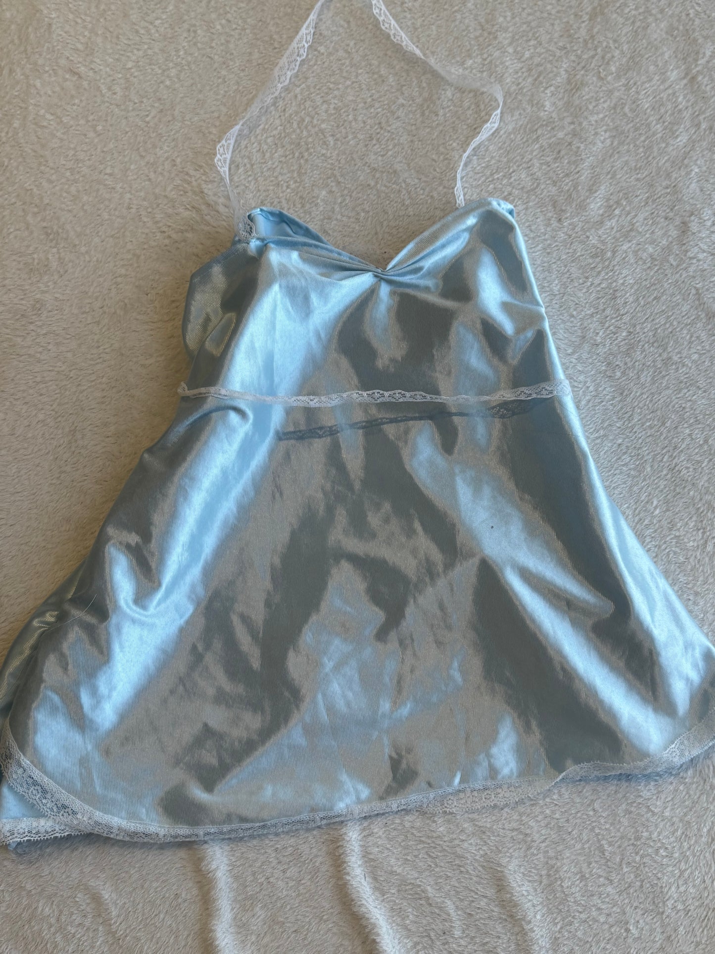 Light Blue Top with Lace Straps as Accents