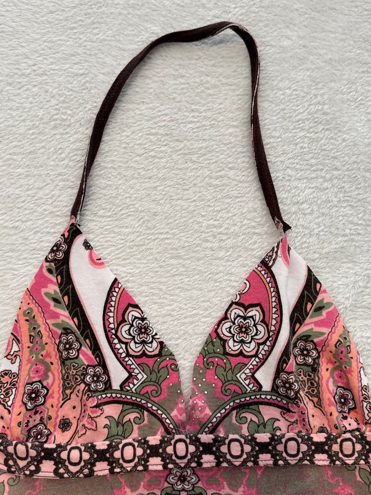 Y2K Halter Top with Pink Multicolor Fabric