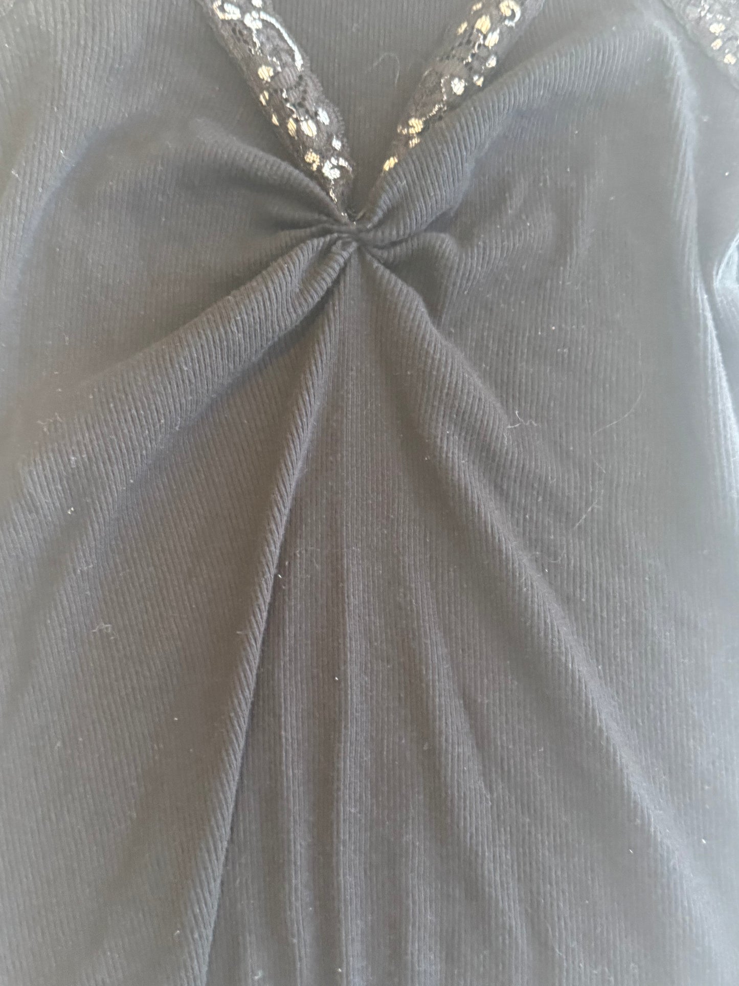 Black Cami Top with Lace and Ruching