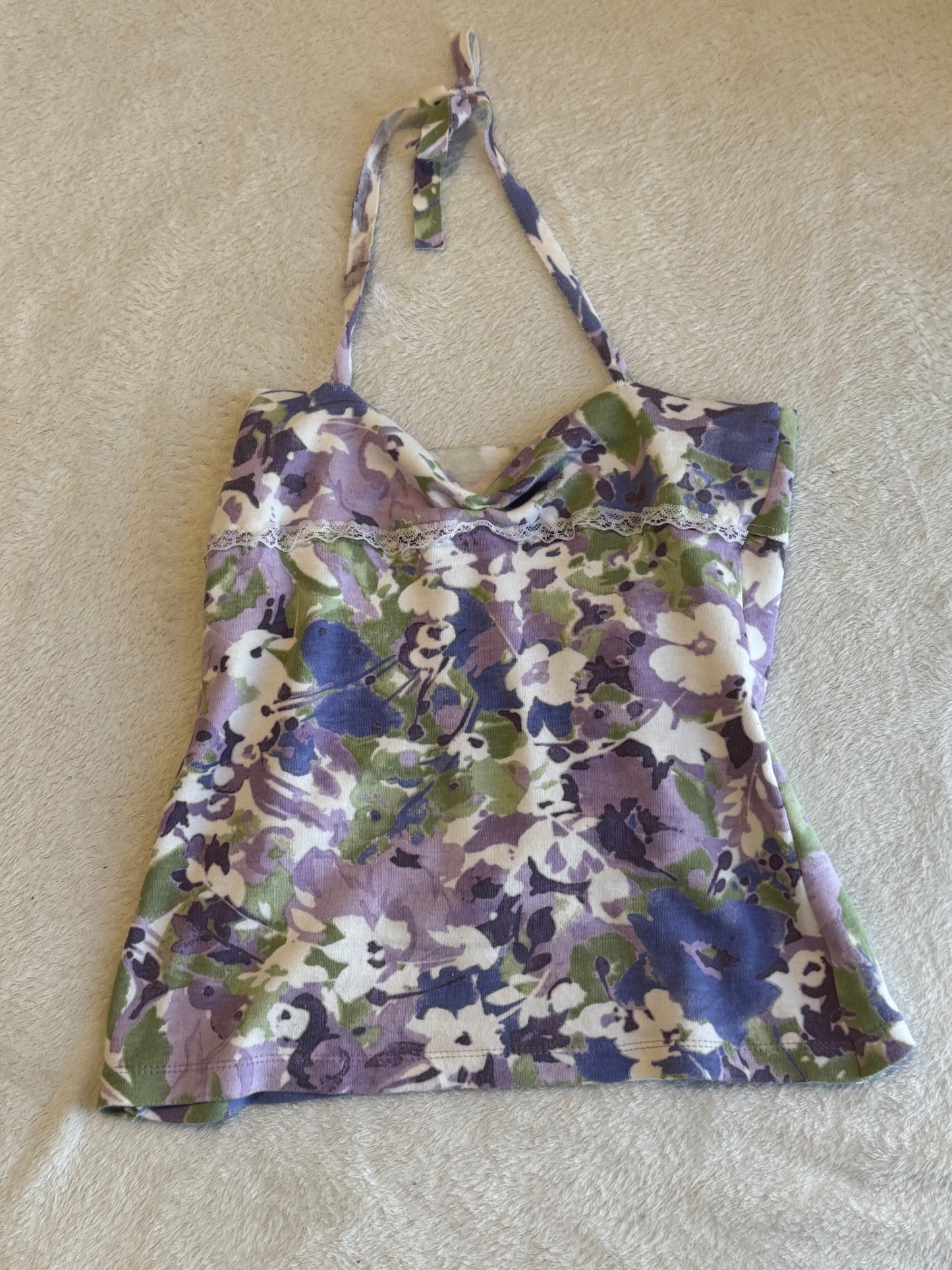 Purple and Green Floral Halter Top