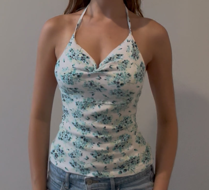 White and Blue Floral Halter and Cami Top