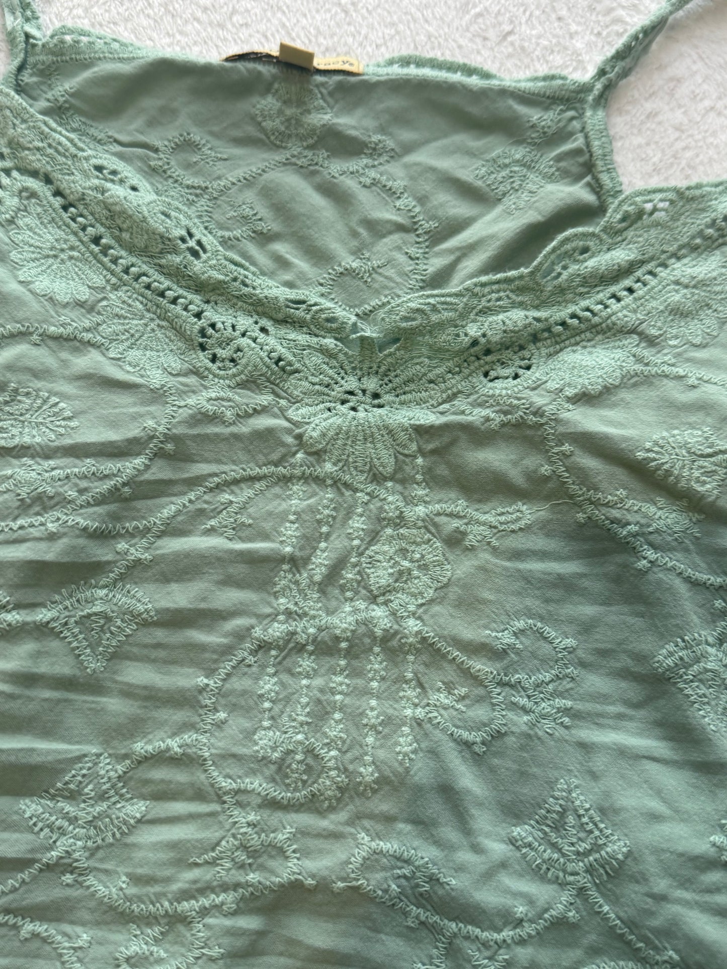 Green Cami Top with Embroidery