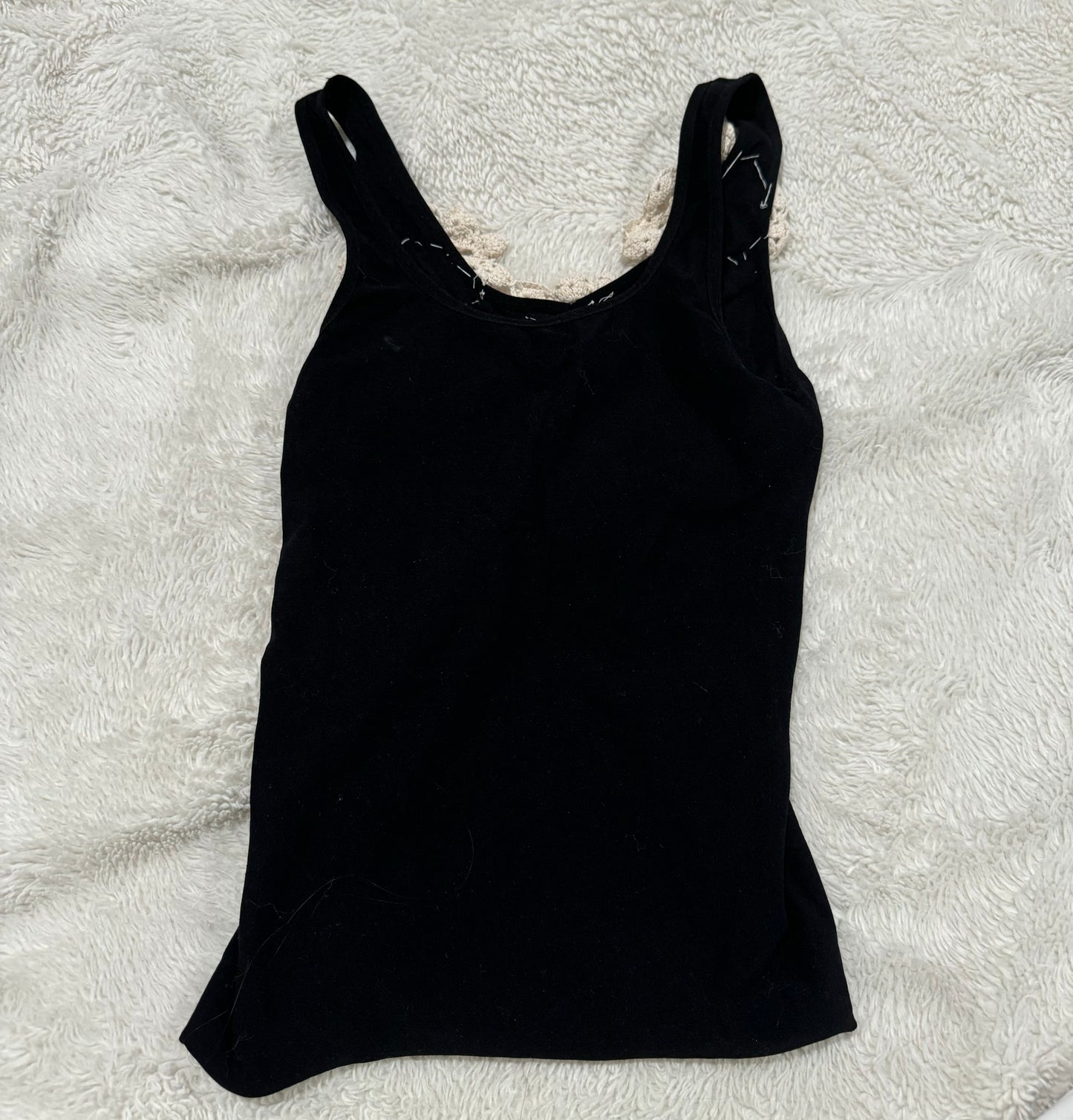Black Tank Top with Crocheted Flowers