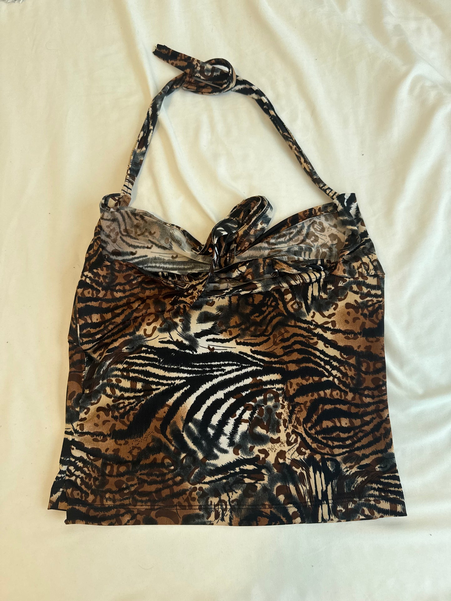 Animal Print Halter Top with Front Tie