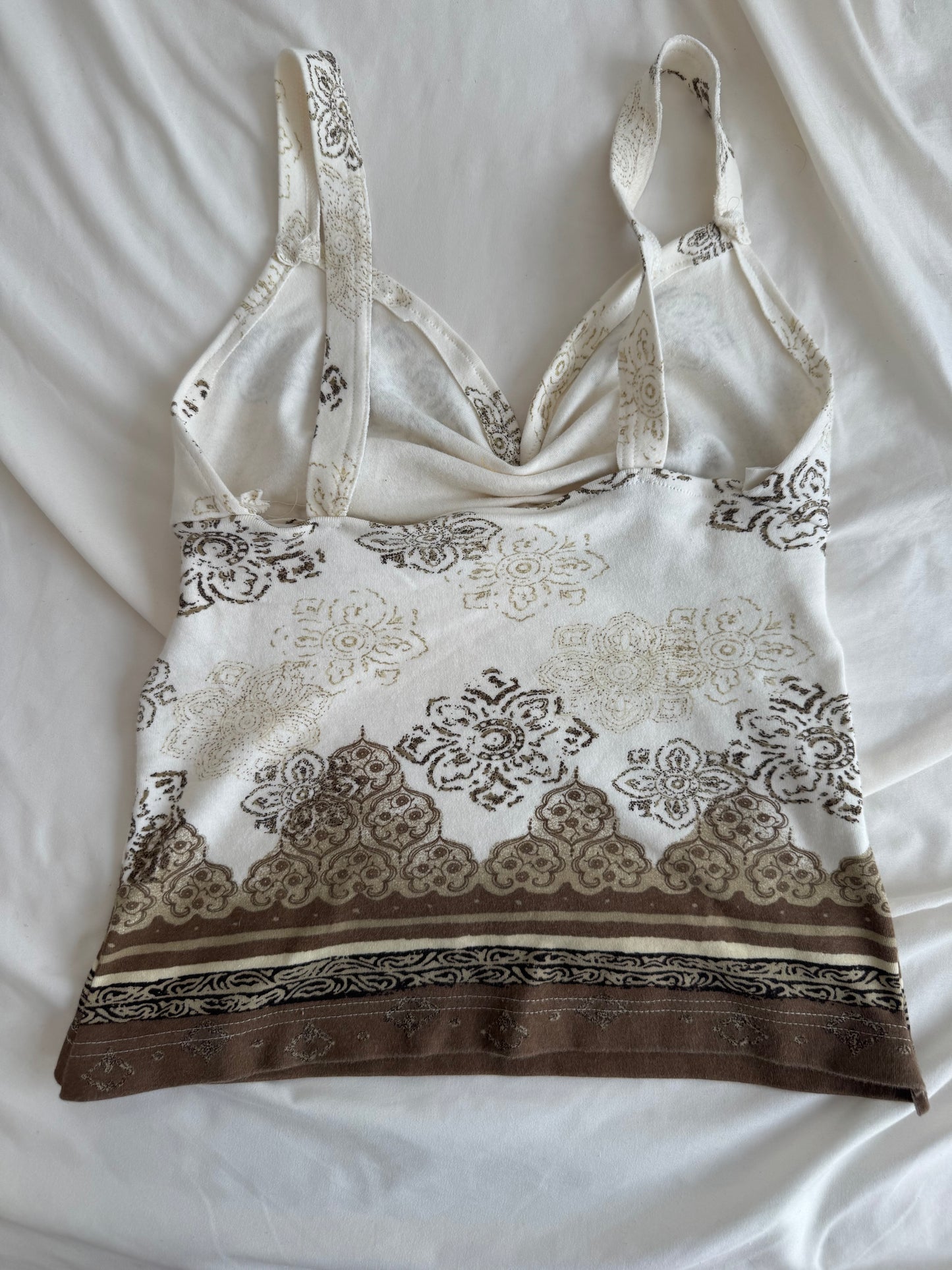 White and Brown Unique Design Top with Ruching