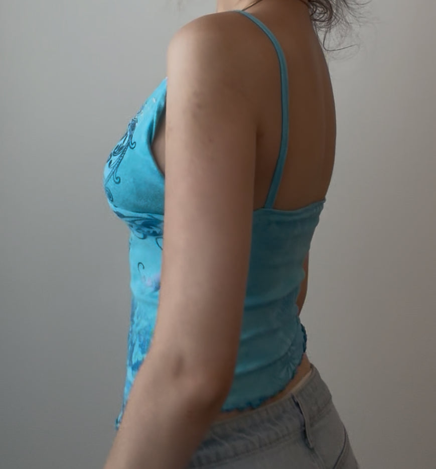 Y2K Blue Top with Pretty Design and Sequins