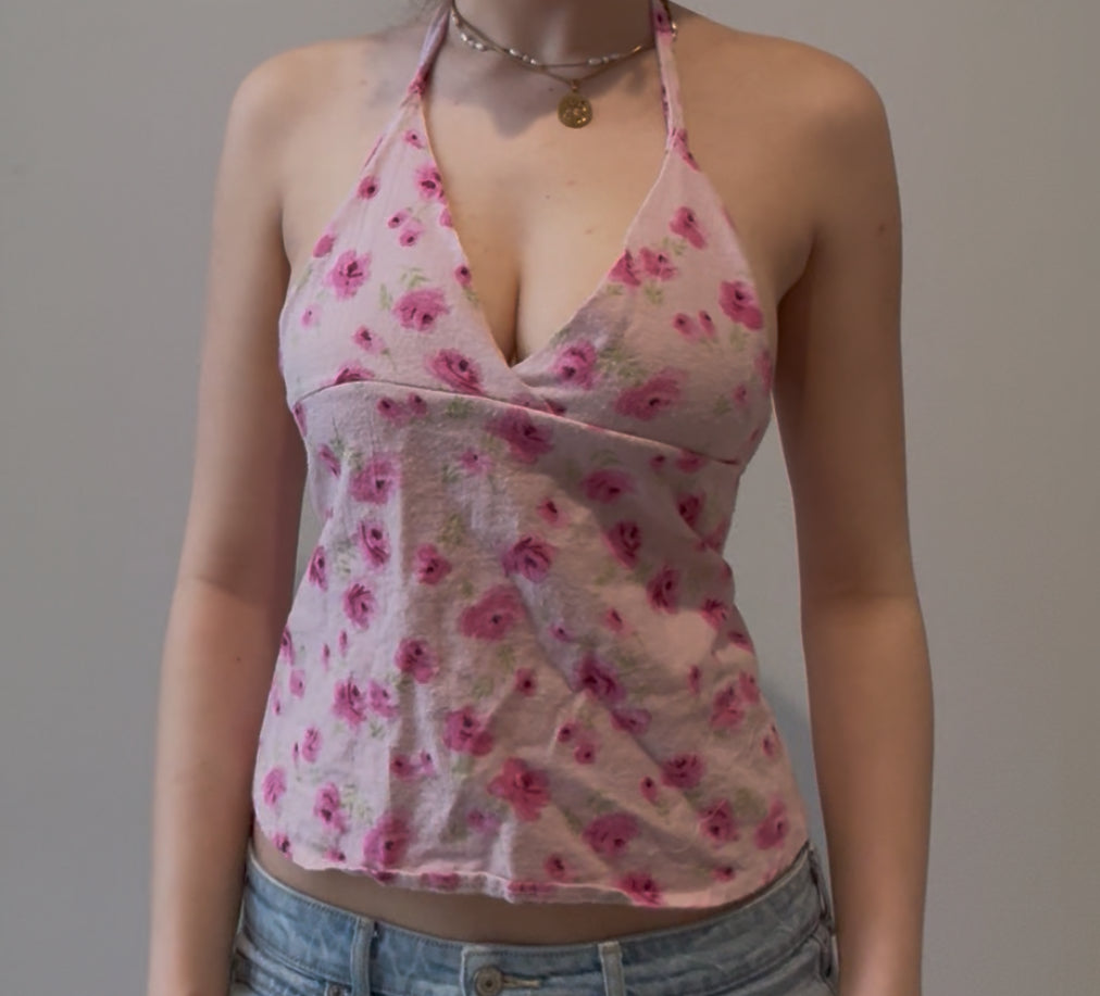 Pink Floral Halter Top