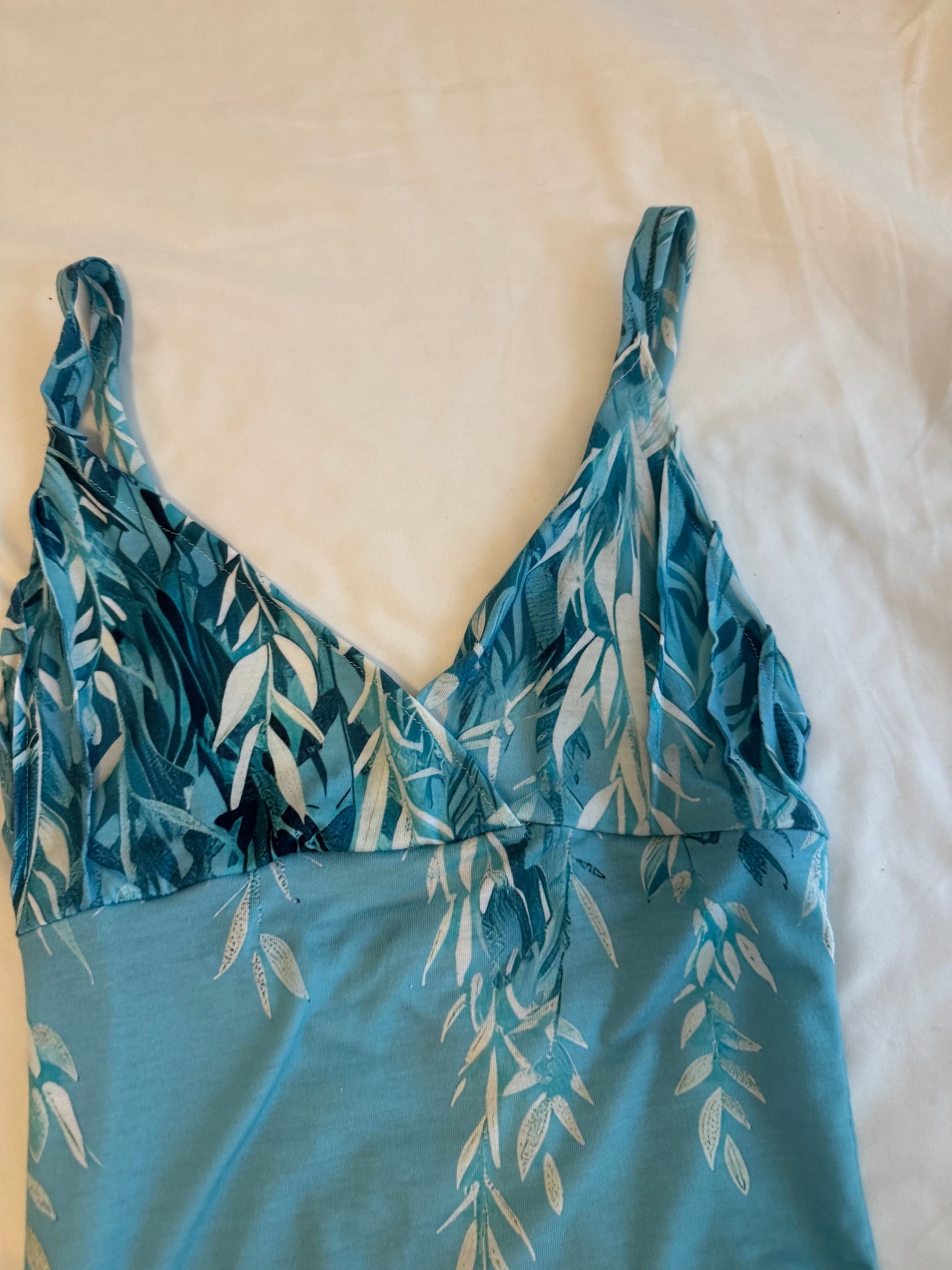 Pleated Y2K Teal Top with Floral Design