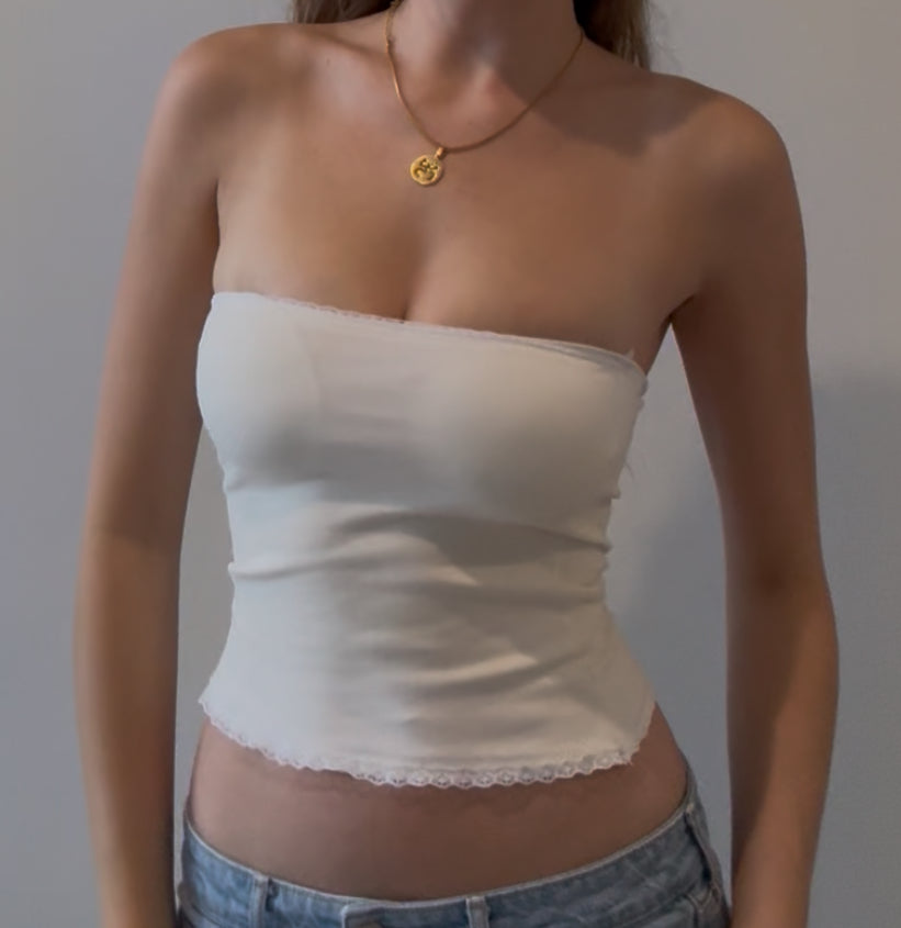 White Tube Top with White Lace