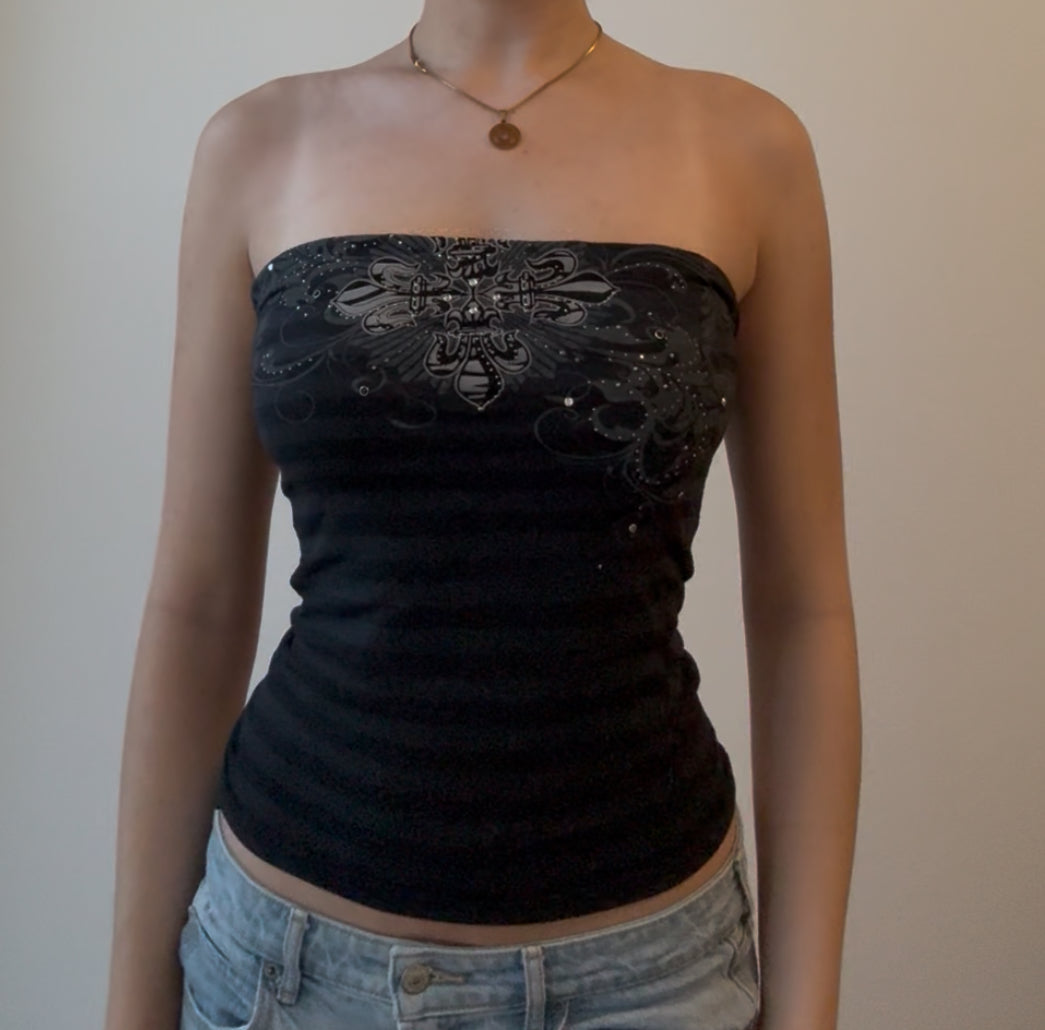 Black Cross Tube Top with Sequins