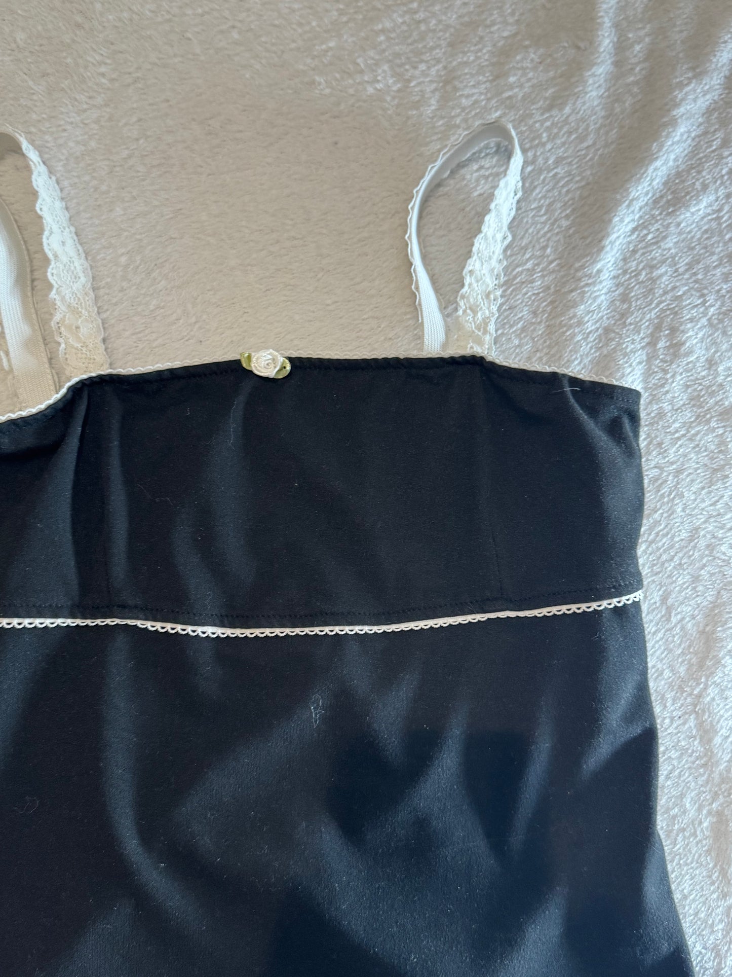 Black Cami with Lace Accents and Flower