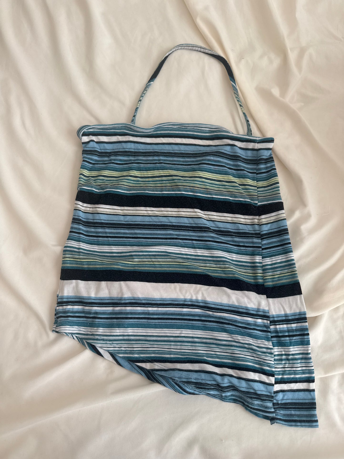 Blue, White, and Black Striped Halter Top