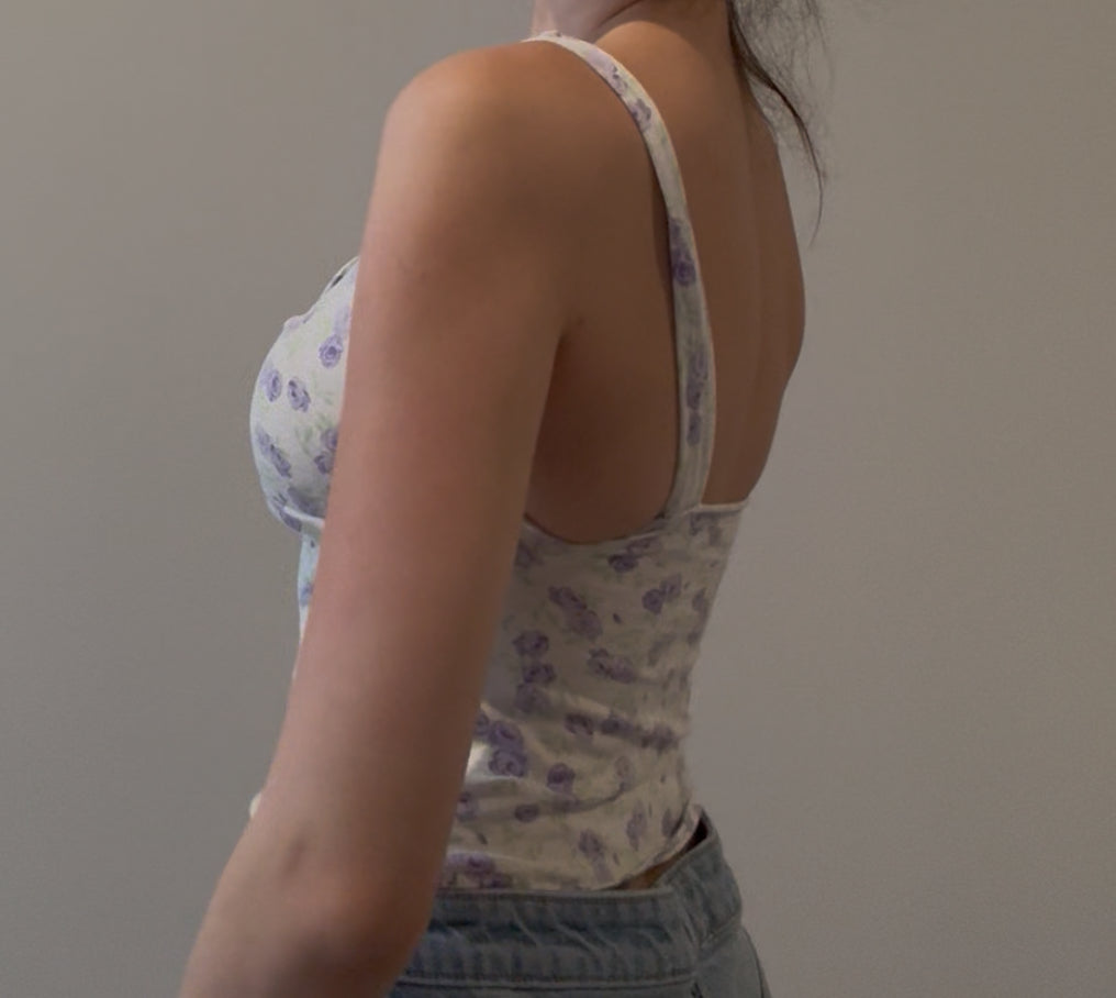 White Floral V-Neck Cami with White Bow