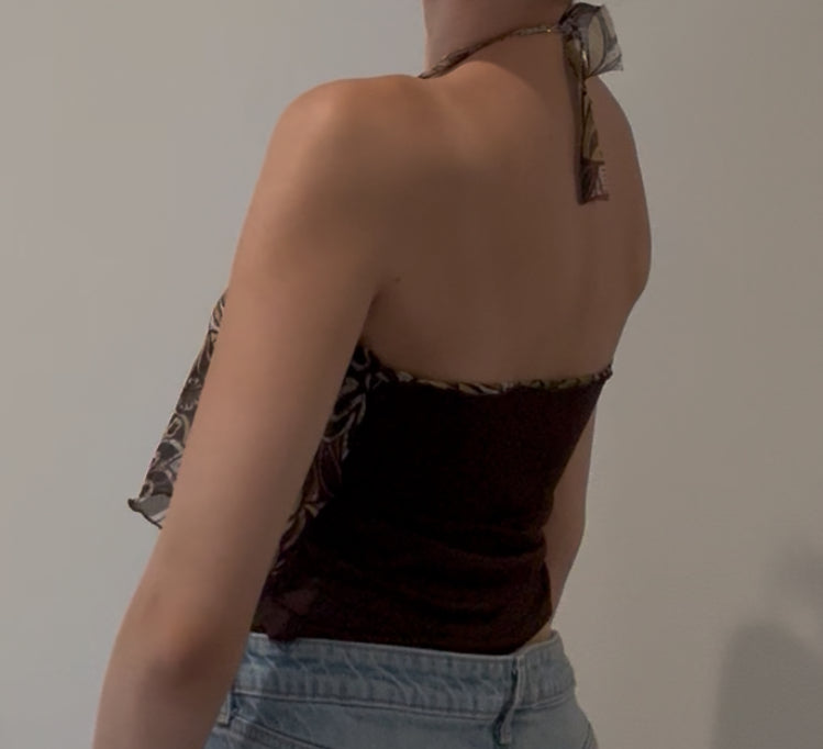 Brown Halter Top with Y2K Design